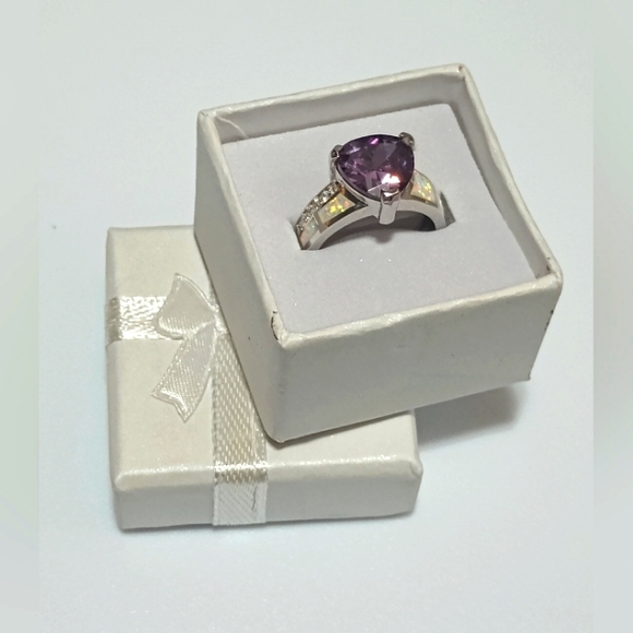 Art Deco Silver Gemstone Wedding Rings For Women , Sz 6 - Picture 5 of 11